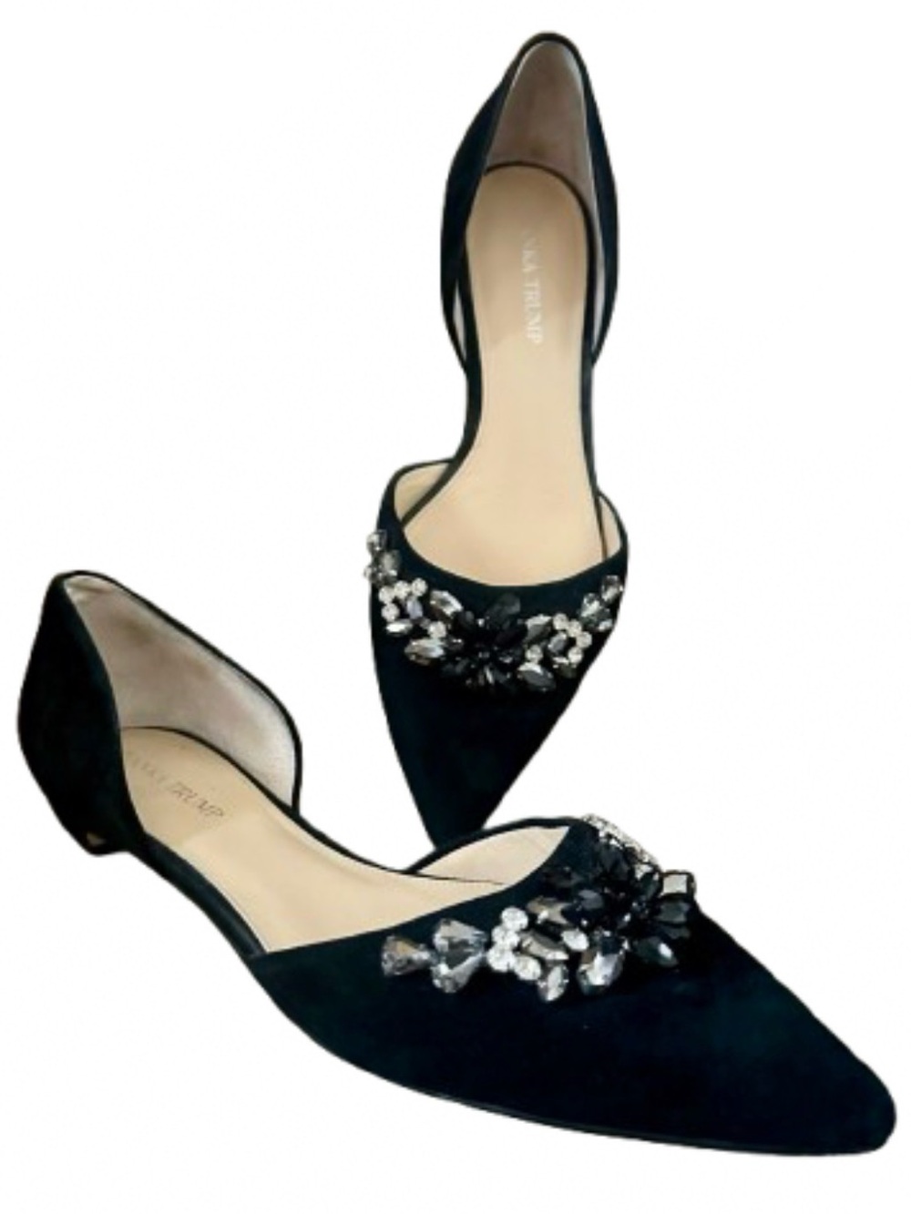 Ivanka Trump Suede D’Orsay Flats Sz 11 Black Rhinestone Embellished